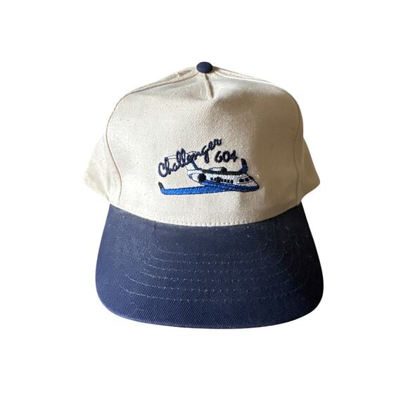 Vintage Challenger 604 Natural Twill SnapBack Hat with Navy Blue Bill Accents - Picture 1 of 6